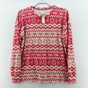 Victoria's Secret PINK Pajama Set Women's Small Red Fair Isle Top & Jogger Pants